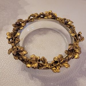 Vintage Gresco Gold Gilt Hibiscus Flower Glass Jewelry Trinket Dish